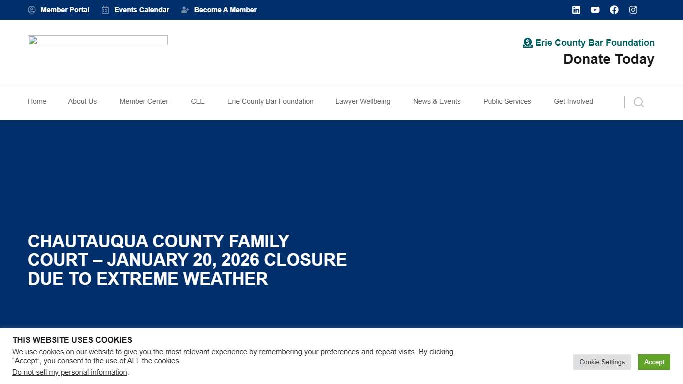 Chautauqua County Family Court – January 20, 2026 Closure due to Extreme Weather - Bar Association of Erie County